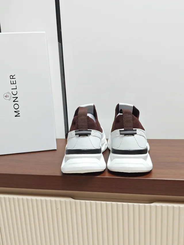 Moncler Brown White Slip-On Knit Upper Sculpted Midsole Lifestyle Sneakers