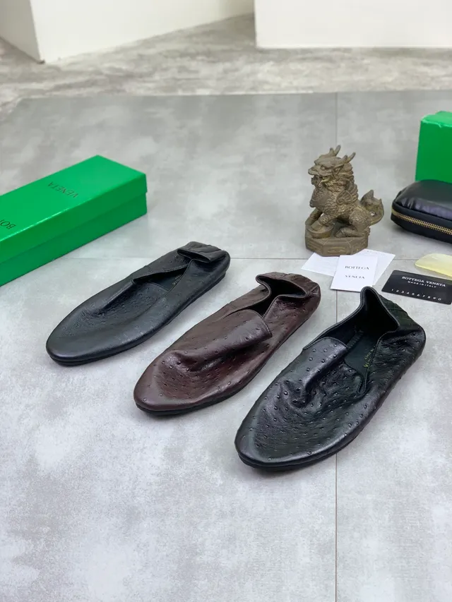 Bottega Veneta Ostrich-Embossed Brown Loafer