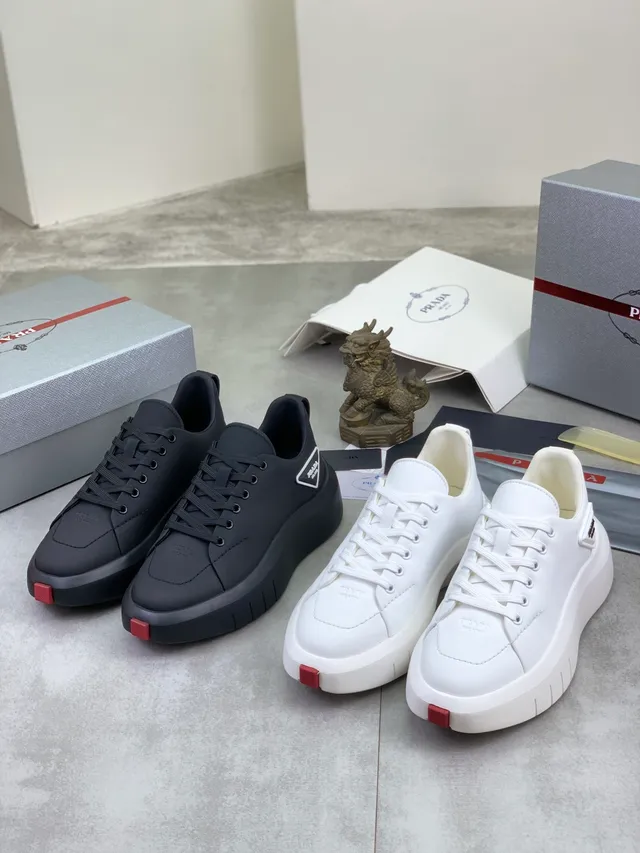 Prada Cloudbust Black Red Matte Monochrome Molded Rubber Sole Lifestyle Sneakers