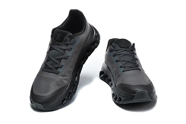 On Black White Engineered Mesh Upper Open Hexagonal CloudTec Pods Running Shoes