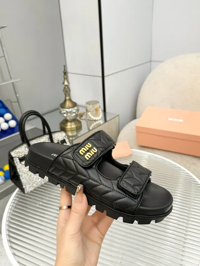 Miu Miu Wander Quilted Double-Strap Slide Slippers