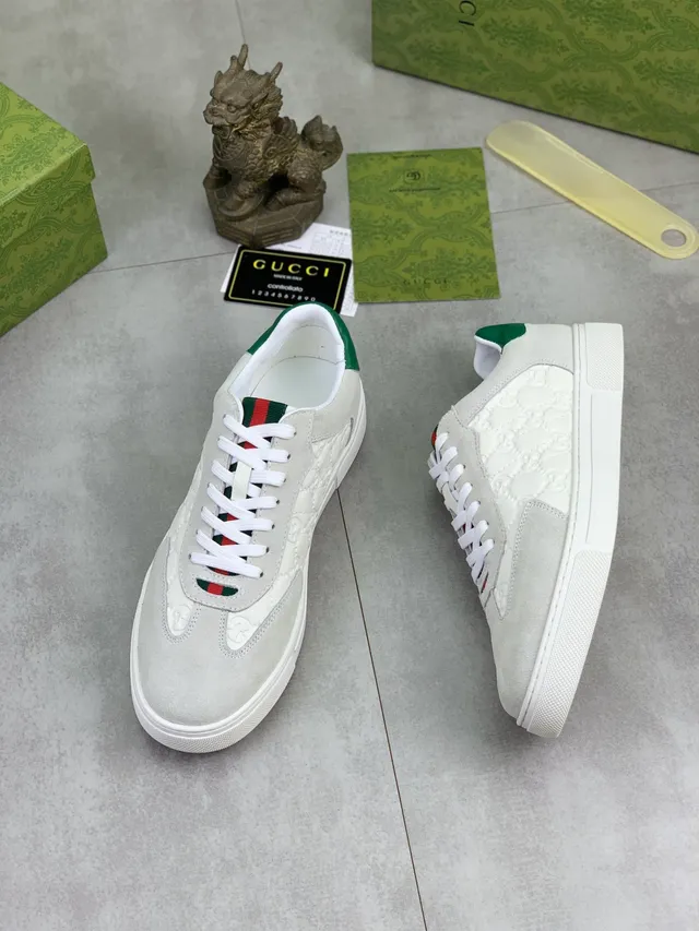 Gucci Gray Green Embossed GG Monogram Suede And Leather Paneling Lifestyle Sneakers