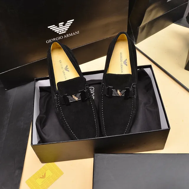 Giorgio Armani Black Yellow Suede Upper Metal Buckle Detail Loafer