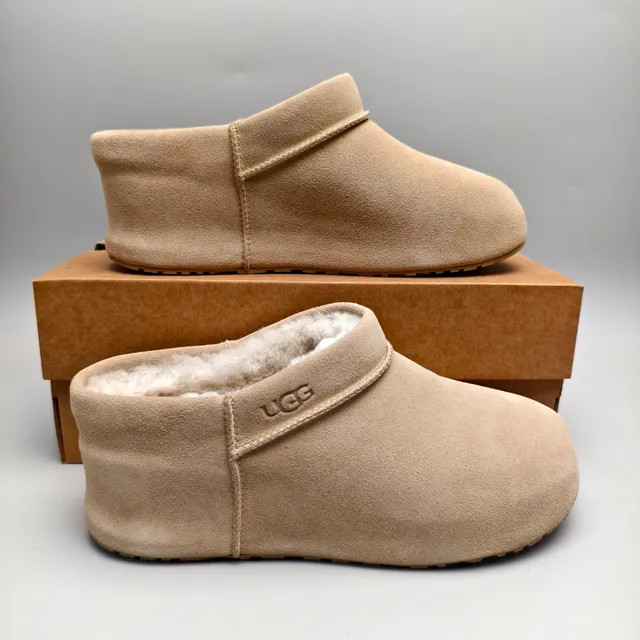 UGG Beige White Suede Upper Shearling-Lined Snow Boots