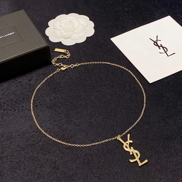 Saint Laurent YSL Monogram Gold-Tone Pendant Necklace