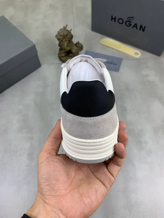 Hogan White Gray Low-Top Suede-Leather Panelled Lifestyle Sneakers