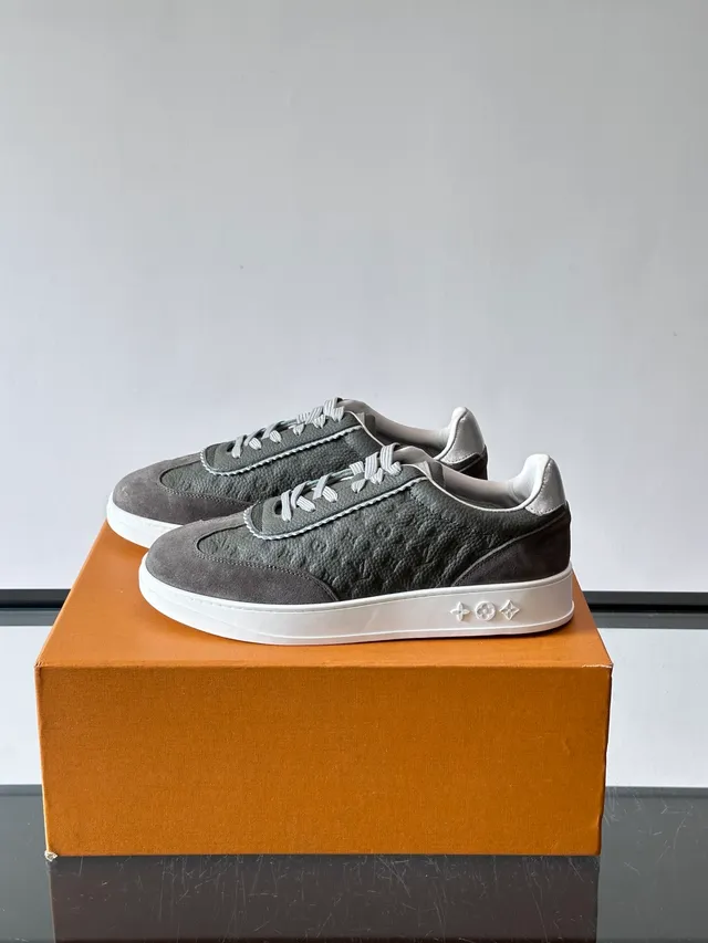 Louis Vuitton Gray White Monogram Leather Upper Rubber Sole Lifestyle Sneakers