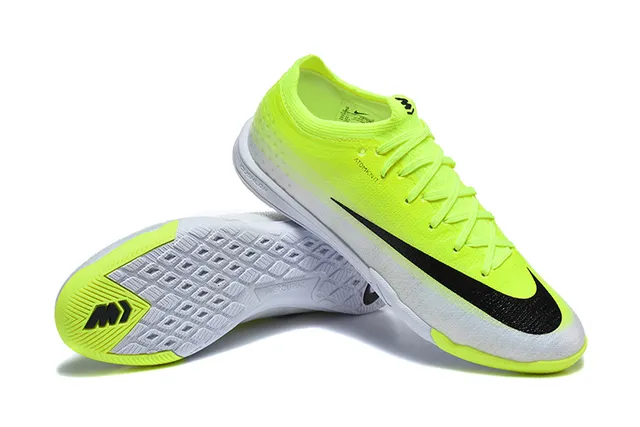 Nike Yellow Black Low-Cut Knit Upper Gradient Neon To White Indoor Soccer Shoes