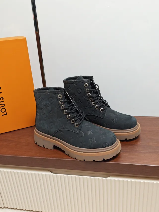 Louis Vuitton Monogram-Embossed Suede Ankle Boot