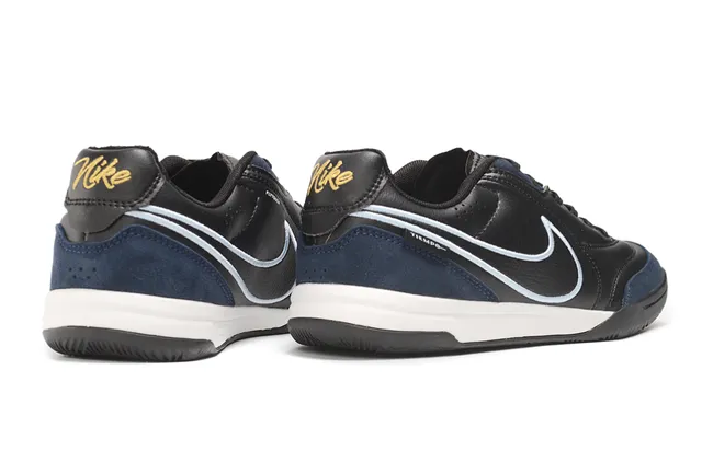 Nike Tiempo Black Navy Low-Top Leather-Suede Upper Indoor Soccer Shoes