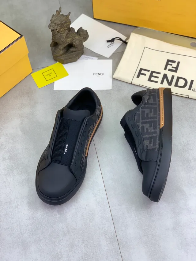 Fendi Speed Trainer Black FF Monogram Slip-On Lifestyle Sneakers