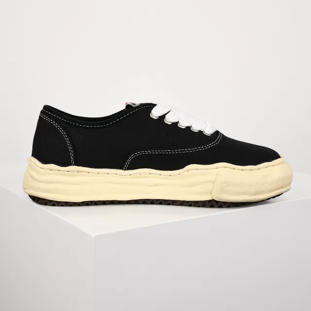 MMY Black Beige Canvas Upper Sculpted Cream Midsole Sneakers