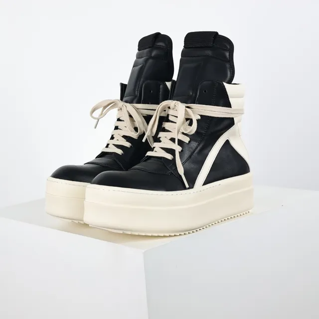 Rick Owens Ramones Black and Cream Platform Chunky Sneakers