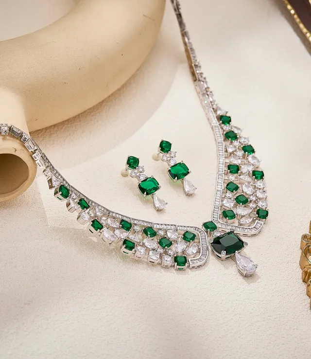 Green and Clear Multi-Stone Cascade Drop Earrings