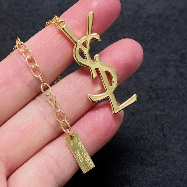 Saint Laurent YSL Monogram Gold-Tone Pendant Necklace