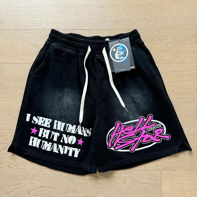 Hellstar Graphic Print Black and Pink Oversized T-Shirt and Shorts Casual Set