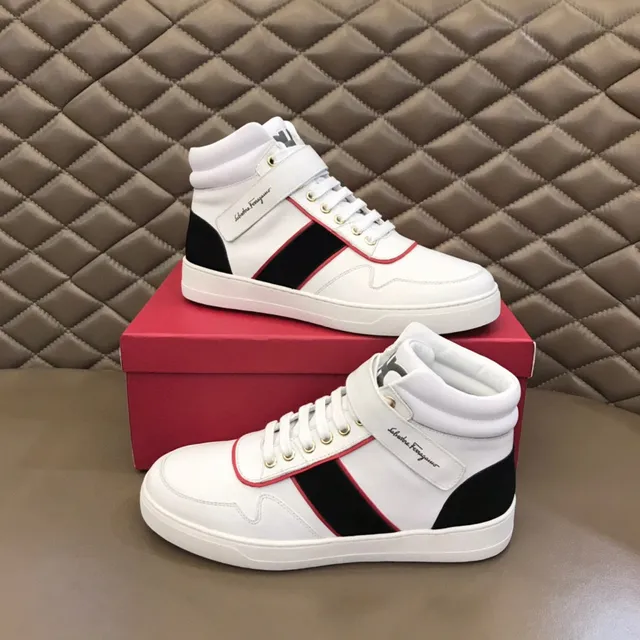 Salvatore Ferragamo Gancini White Red High-Top Ankle Strap Lifestyle Sneakers