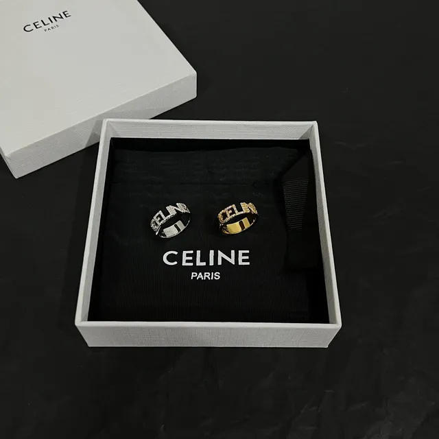 Celine Logo Ring Gold White Pavé-Set Ring