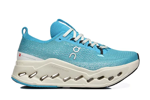 On Blue White Engineered Knit Upper CloudTec Phase Midsole Running Shoes