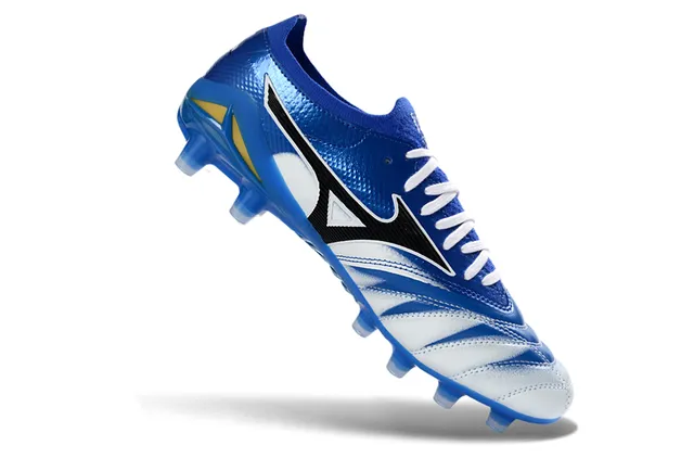 Mizuno Blue White Low-Cut Knit Upper Wave-Patterned Synthetic Overlays Firm-Ground Soccer Shoes