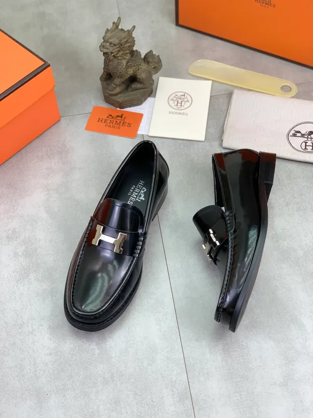 Hermès H-Buckle Loafer Black Patent Leather Loafers