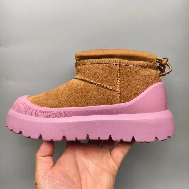 UGG Brown Pink Suede Upper Platform Sole Snow Boots