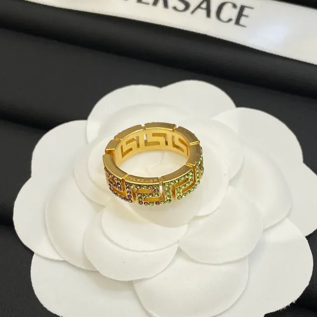 Versace Greca Odissea Crystal-Encrusted Gold-Tone Ring