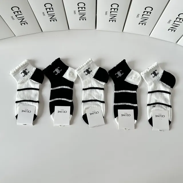 Celine Interlocking CC Logo Striped Ankle Socks