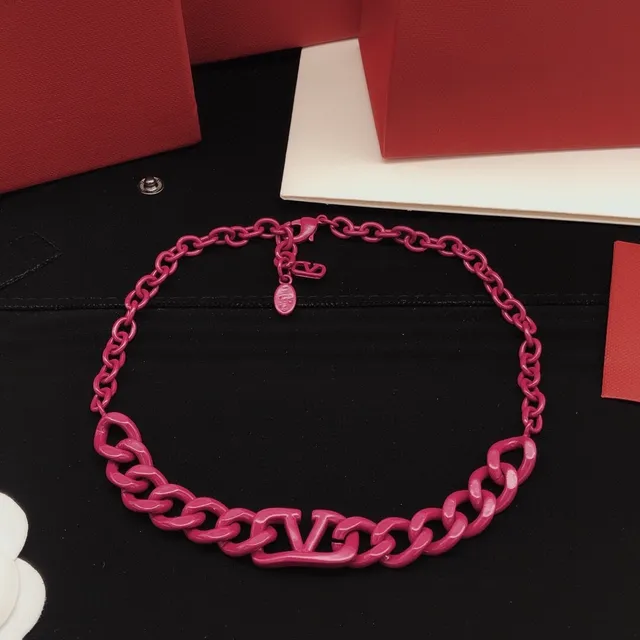 Chanel Pink Chunky Resin Chain Logo-Integrated Pendant Necklace