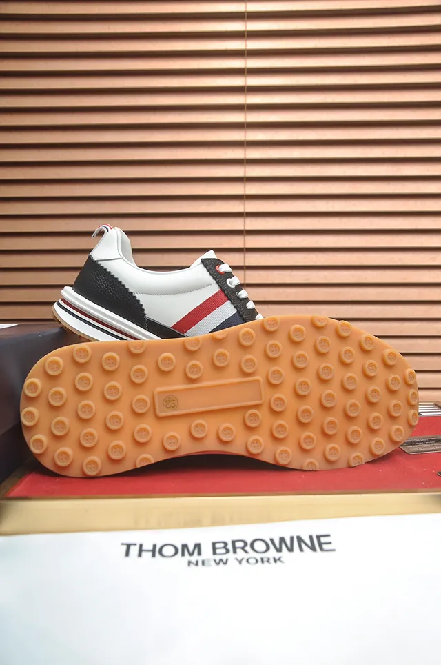 Thom Browne White Black Low-Top Leather-and-Synthetic Upper Lifestyle Sneakers