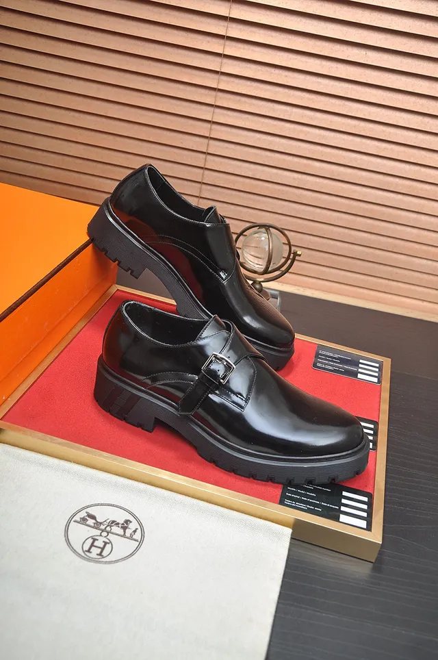 Hermès Buckled Monk Shoe Black Patent Leather Monk Shoes