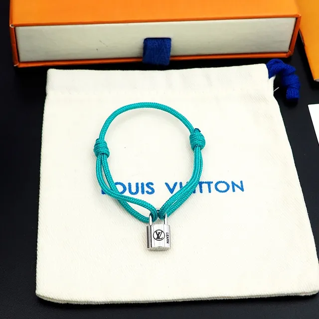 Louis Vuitton Padlock Charm Turquoise Braided Cord Bracelet