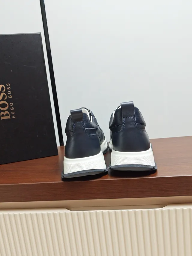 Hugo Boss Navy Leather Slip-On Lifestyle Sneakers