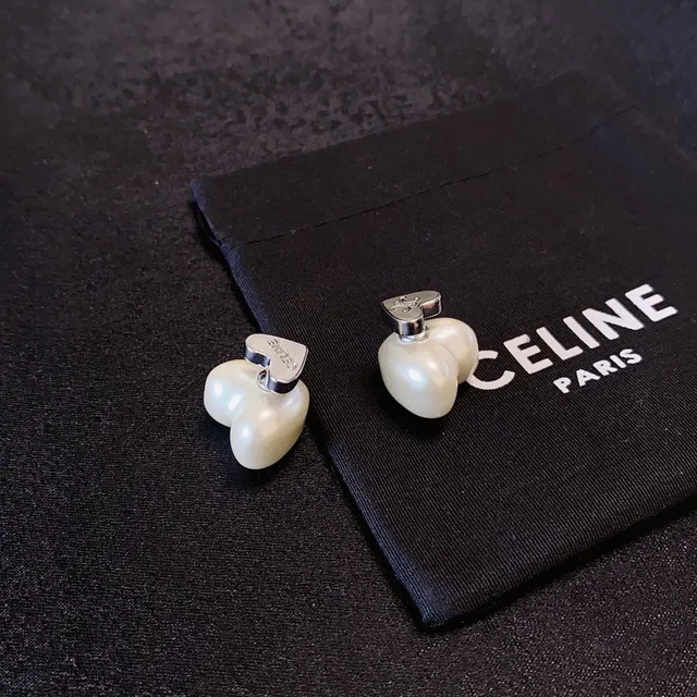 Celine Heart-Shaped Pearl and Gold-Tone Stud Earrings