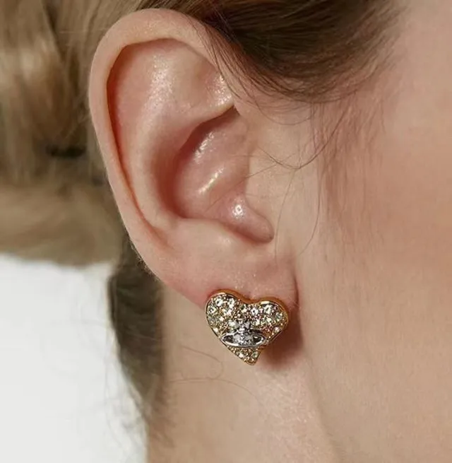 Vivienne Westwood Gold Silver Heart-Shaped Pavé Crystal Earrings