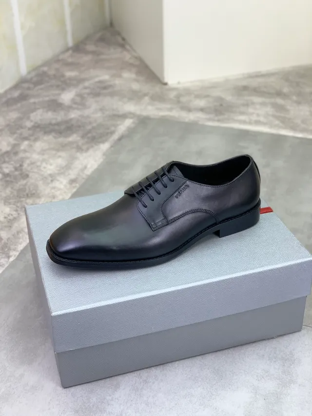 Prada Black Cap-Toe Welted Oxford Shoes
