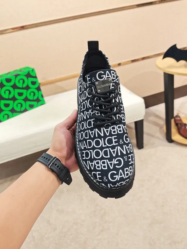 Dolce & Gabbana Platform Sneakers Black White Logo-Print Canvas Sole Chunky Sneakers
