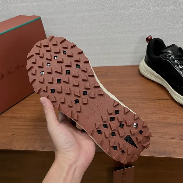Loro Piana Black Mesh and Leather Lifestyle Sneaker