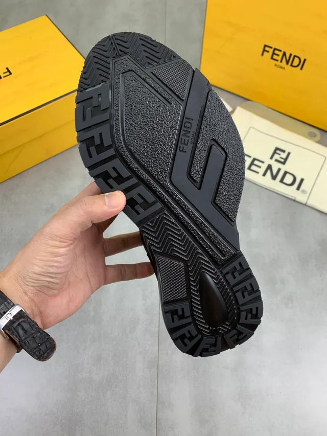 Fendi Black Yellow FF Monogram Canvas Neoprene Overlays Chunky Sneakers