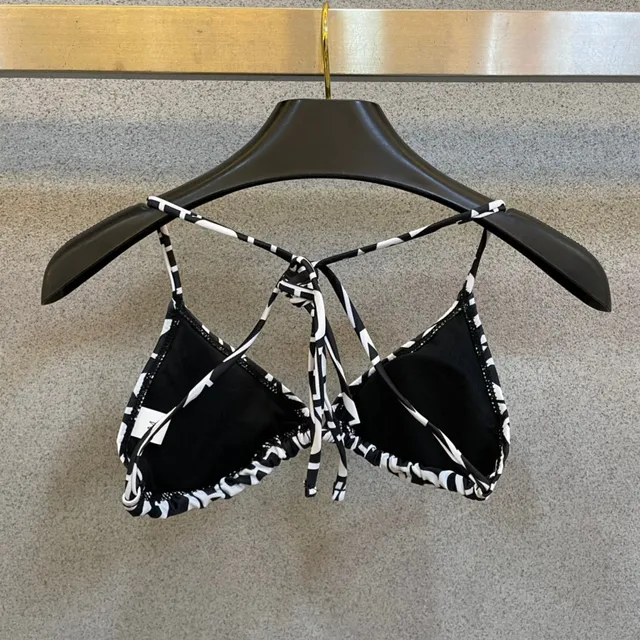 Versace Logo Print Black White Halter Triangle Top Swimwear