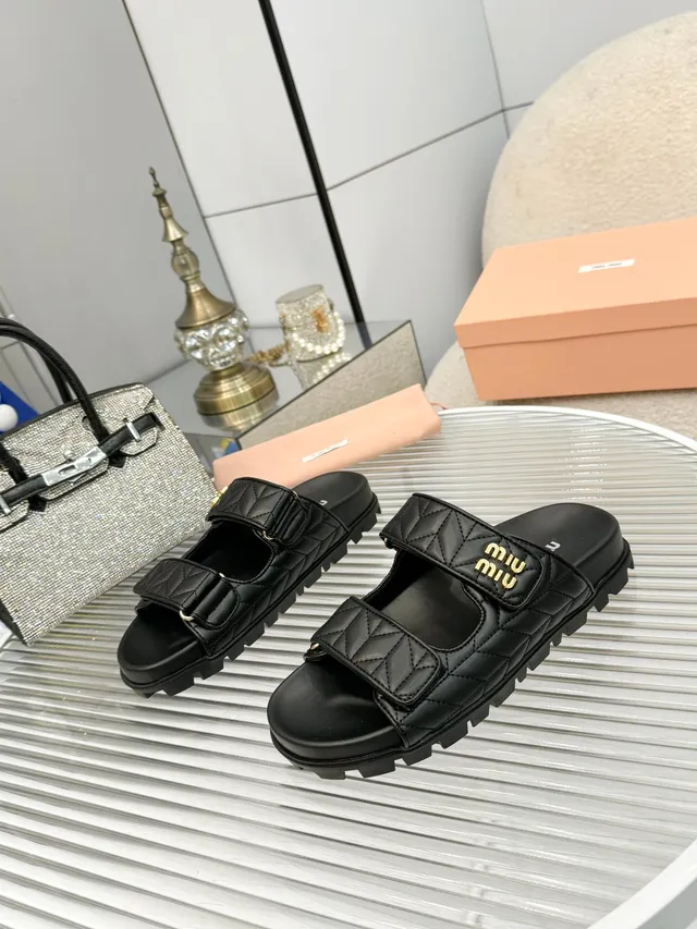 Miu Miu Wander Quilted Double-Strap Slide Slippers