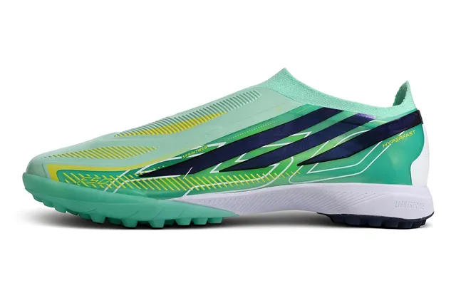 Adidas Green Blue Laceless Speed Collar Molded Studs Turf Soccer Shoes