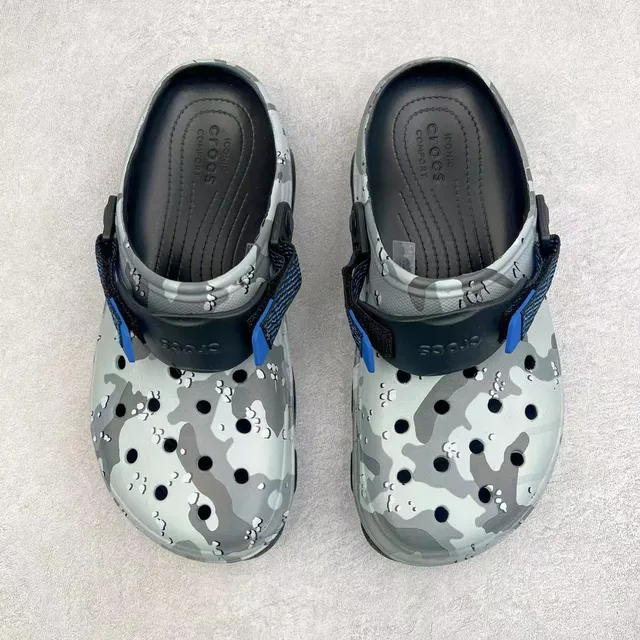 Crocs Gray Blue Camouflage-Print Adjustable Strap Clog