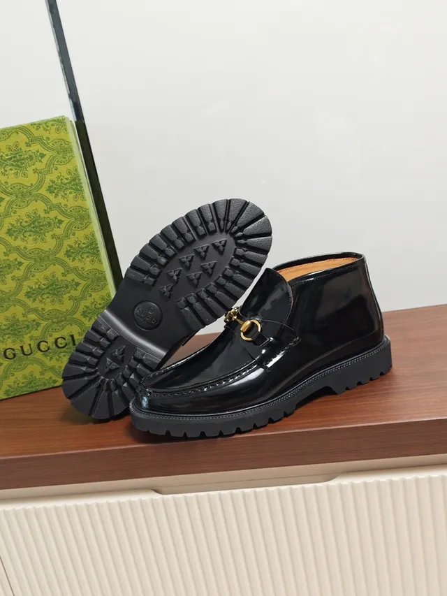 Gucci Horsebit 1955 Black Patent Leather Slip-On Ankle Boot