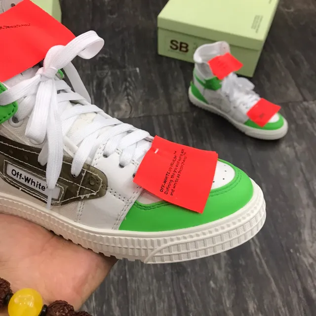 Off-White Green High-Top Layered Construction Lifestyle Sneakers