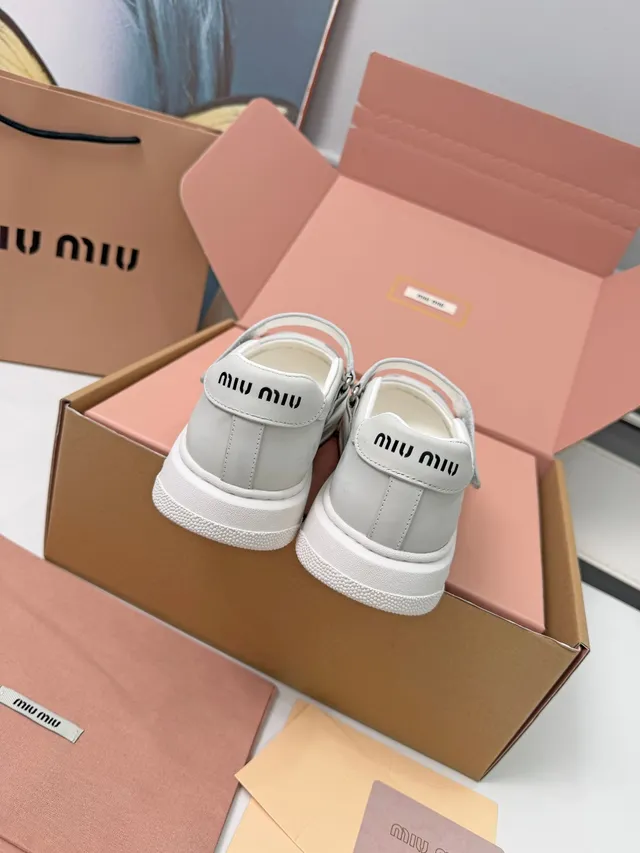Miu Miu White Branded Strap Mary Jane Shoes