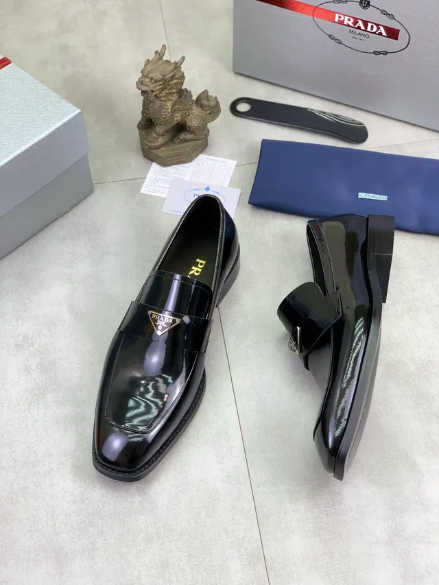 Prada Logo Loafer Black Patent Leather Square-Toe Loafer
