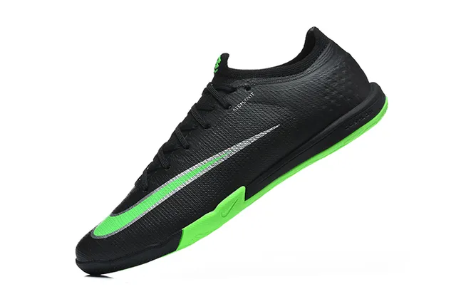 Nike Black Green Low-Cut Textured Synthetic Upper Indoor Soccer Shoes