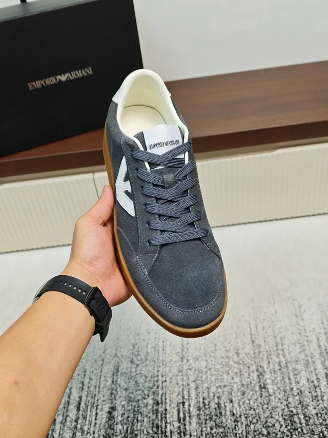 Emporio Armani Gray Suede V-Logo Lifestyle Sneakers
