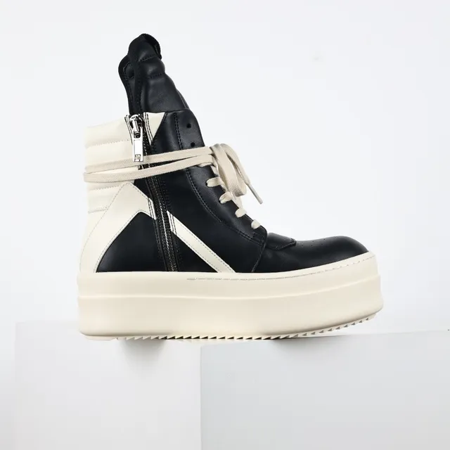 Rick Owens Ramones Black and Cream Platform Chunky Sneakers